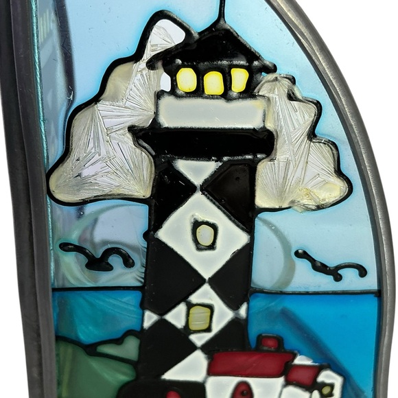 Lighthouse Stained Glass Candle Holder Vintage Painted Glass Art Piece - Picture 7 of 16